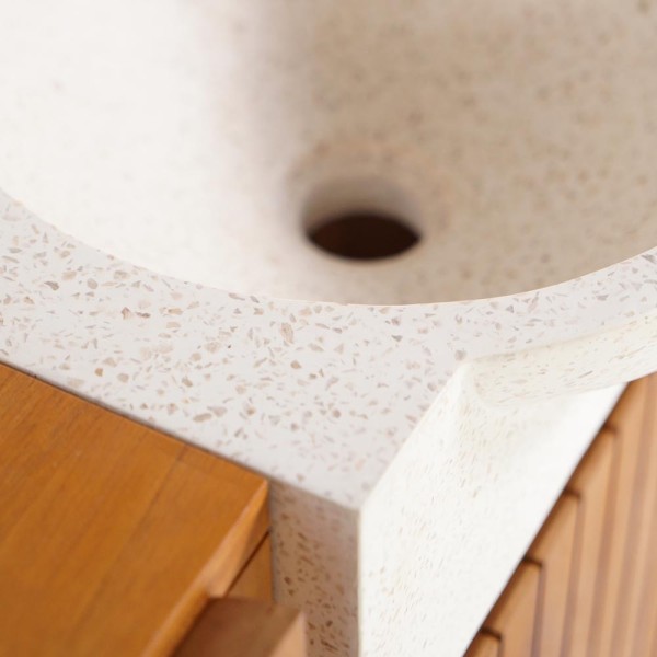 Handwaschbecken aus massivem Teakholz und Waschbecken aus weißem Terrazzo - Neela