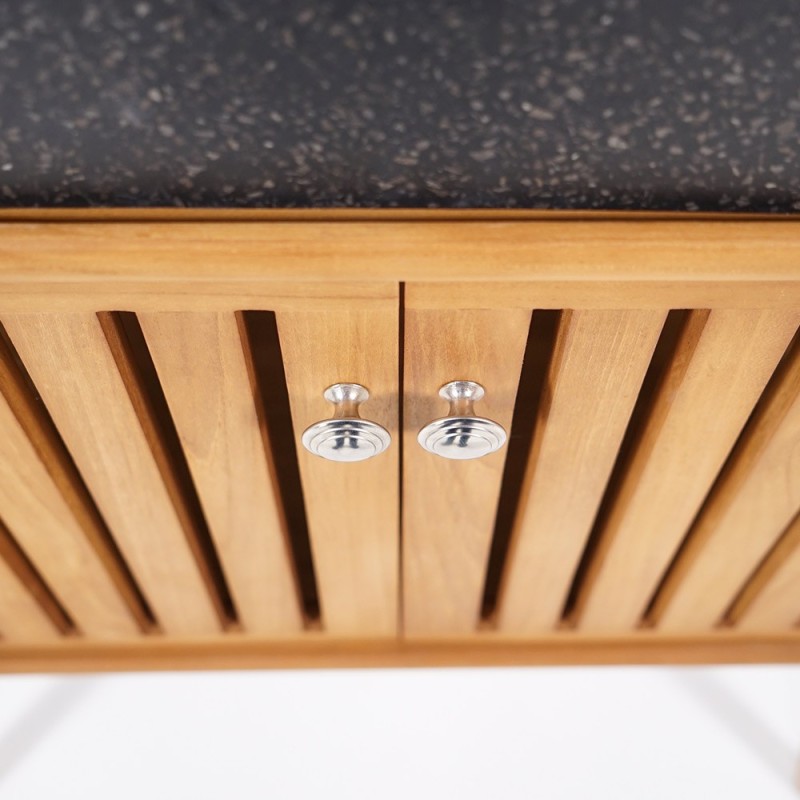 Badezimmermöbel 90 cm aus massivem Teakholz und Waschbecken aus schwarzem Terrazzo - Keya