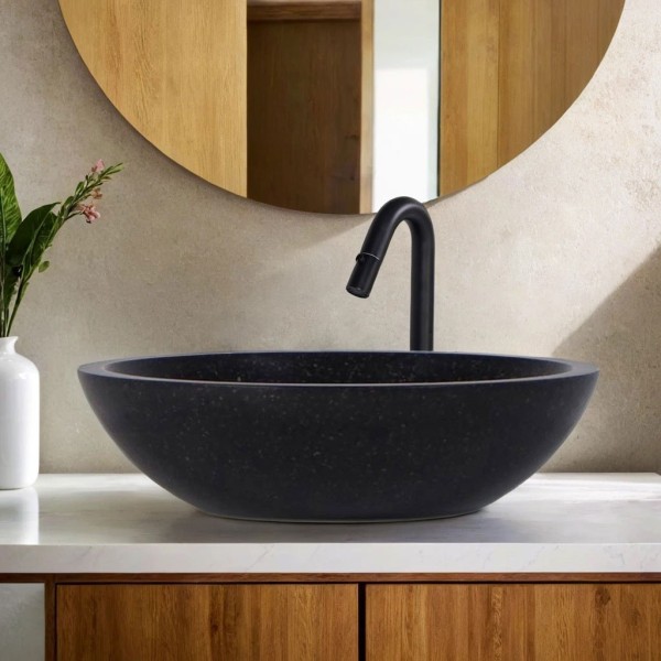 Rundes Waschbecken aus schwarzem Terrazzo Durchmesser 40 cm - Megha