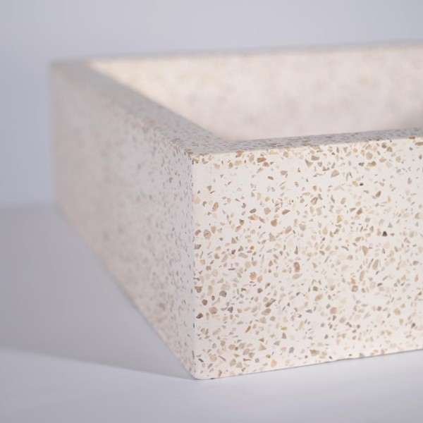 Rechteckiges Waschbecken aus weißem Terrazzo 45 cm x 40 cm - Mayuri