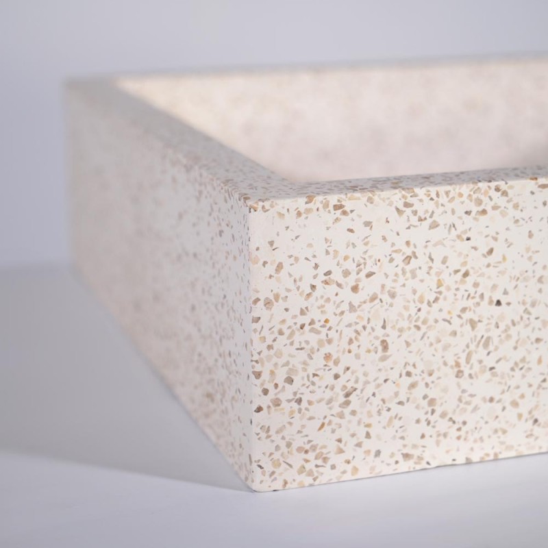 Rechteckiges Waschbecken aus weißem Terrazzo 45 cm x 40 cm - Mayuri