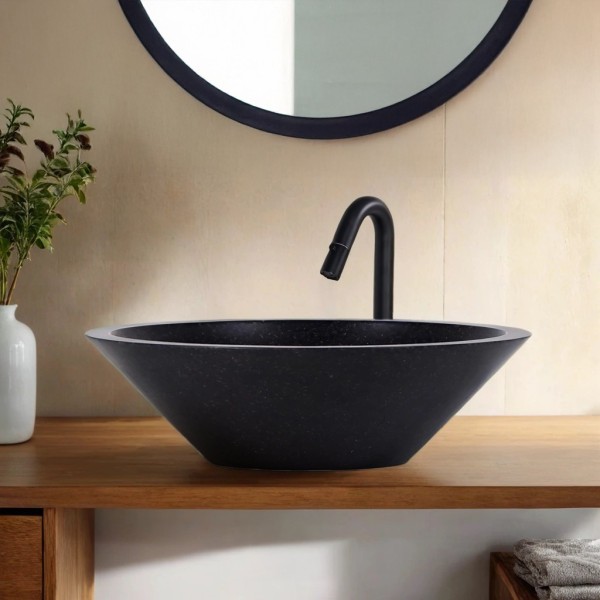 Konisches Waschbecken aus schwarzem Terrazzo 45 cm x 45 cm - Mohini