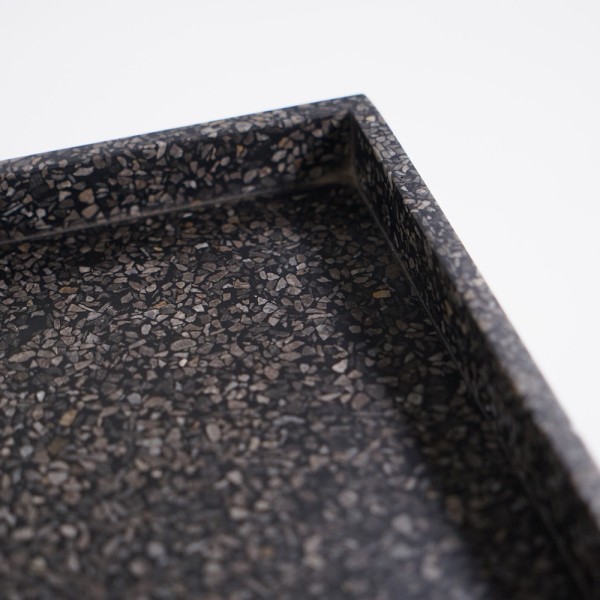Hängendes Handwaschbecken aus massivem Teakholz und schwarzem Terrazzowaschbecken - Tanja