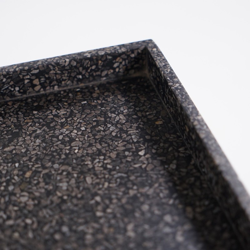 Hängendes Handwaschbecken aus massivem Teakholz und schwarzem Terrazzowaschbecken - Tanja