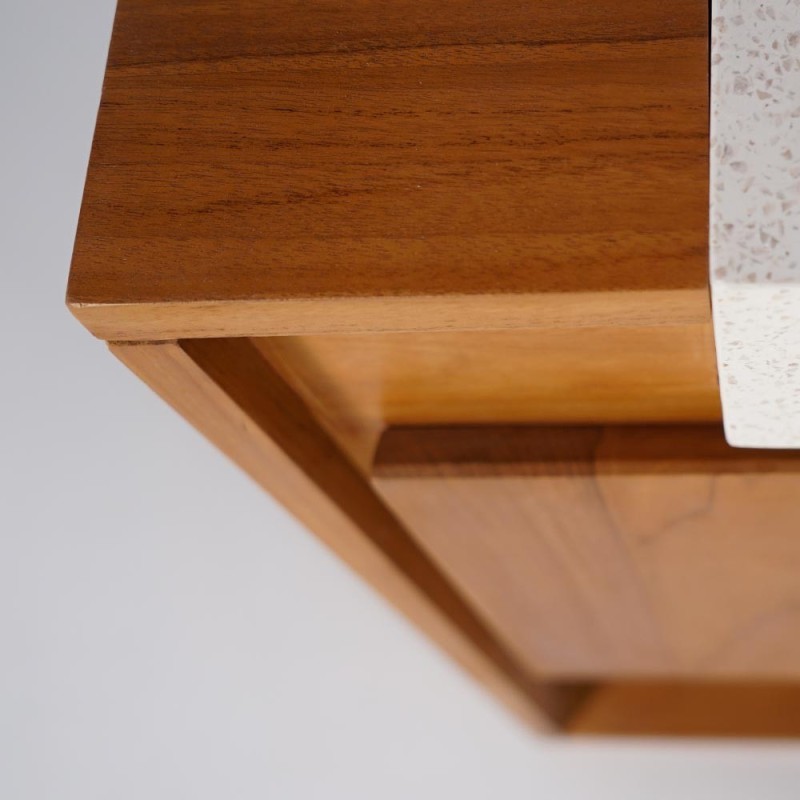 Hängender Handwaschbeckenunterschrank aus massivem Teakholz und weißem Terrazzowaschbecken - Oviya