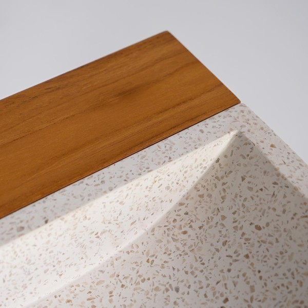 Handwaschbecken aus massivem Teakholz und Waschbecken aus weißem Terrazzo - Kali