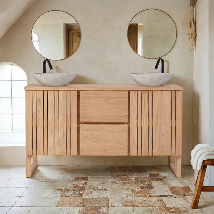 Badezimmermöbel mit Waschbeckenunterschrank aus Massivholz 140 cm - Satya