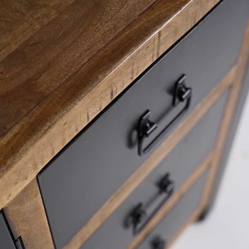 Industrial Sideboard aus Massivholz mit 2 Türen und 3 Schubladen aus schwarzem Metall 150 cm - Kansas