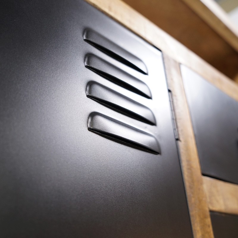 Industrial Sideboard aus Massivholz mit 2 Türen und 3 Schubladen aus schwarzem Metall 150 cm - Kansas