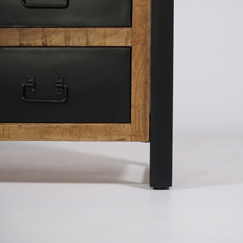 Industrial Sideboard aus Massivholz mit 2 Türen und 3 Schubladen aus schwarzem Metall 150 cm - Kansas