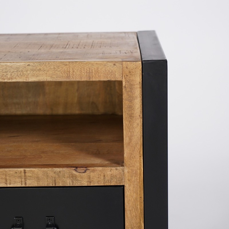 Industrial Sideboard aus Massivholz mit 2 Türen und 3 Schubladen aus schwarzem Metall 150 cm - Kansas