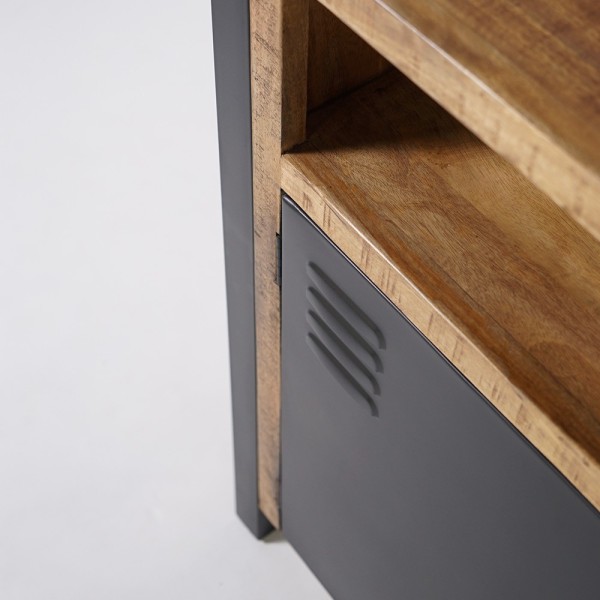 Industrial Sideboard aus Massivholz mit 2 Türen und 3 Schubladen aus schwarzem Metall 150 cm - Kansas