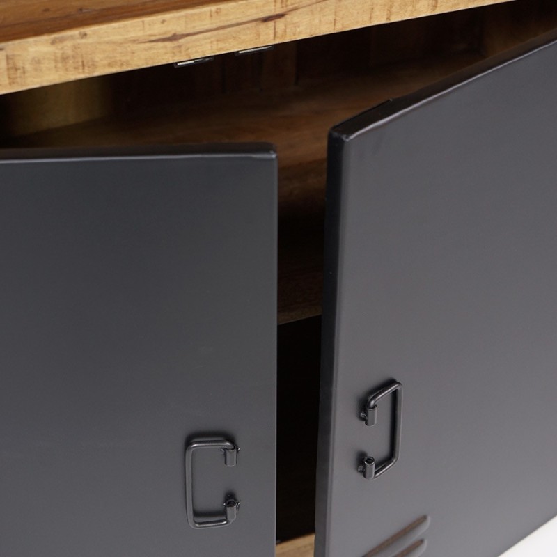 Industrial Sideboard aus Massivholz mit 2 Türen und 3 Schubladen aus schwarzem Metall 150 cm - Kansas