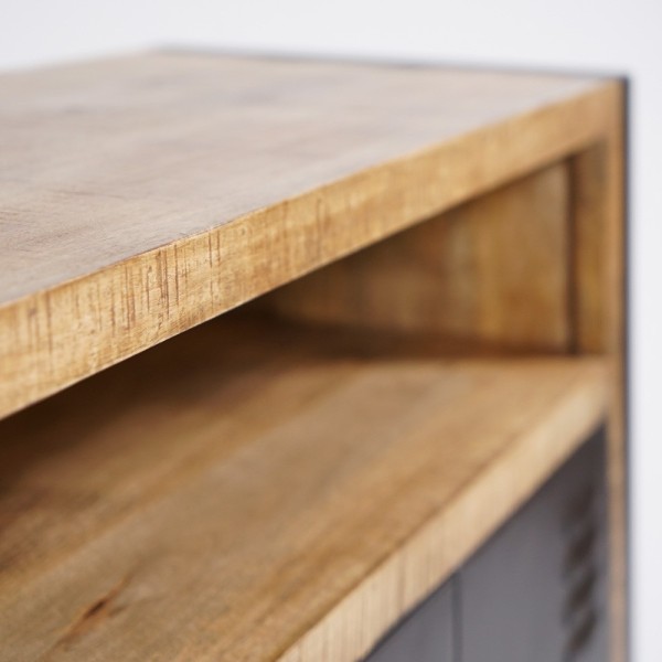Industrial Sideboard aus Massivholz mit 4 schwarzen Metalltüren 180 cm - Kansas