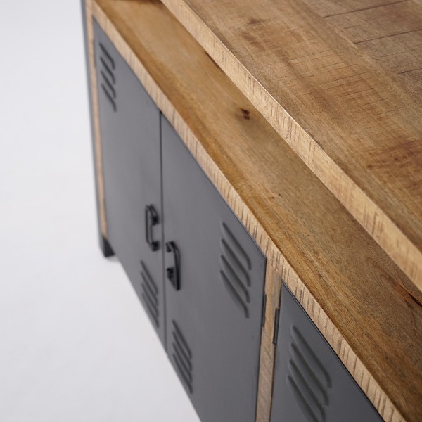 Industrial Sideboard aus Massivholz mit 4 schwarzen Metalltüren 180 cm - Kansas