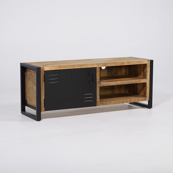 Industrial 130 cm Massivholzmöbel mit schwarzer Metalltür - Kansas