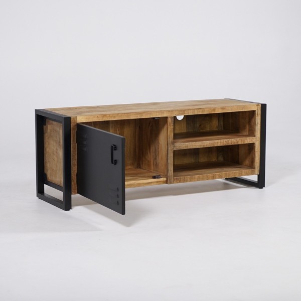 Industrial 130 cm Massivholzmöbel mit schwarzer Metalltür - Kansas