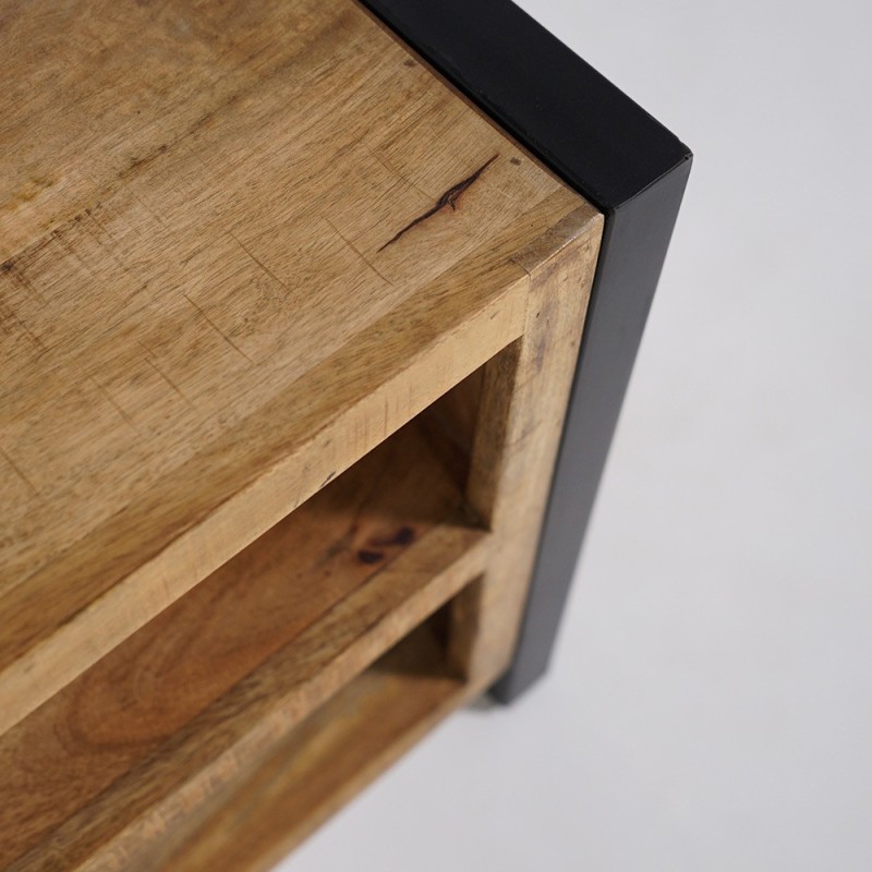 Industrial 130 cm Massivholzmöbel mit schwarzer Metalltür - Kansas