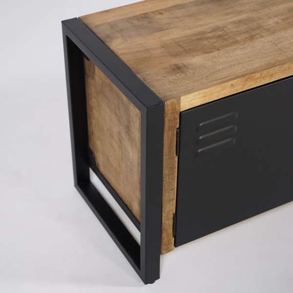 Industrial 130 cm Massivholzmöbel mit schwarzer Metalltür - Kansas