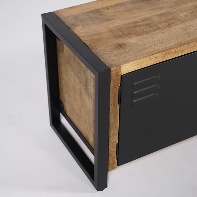 Industrial 130 cm Massivholzmöbel mit schwarzer Metalltür - Kansas