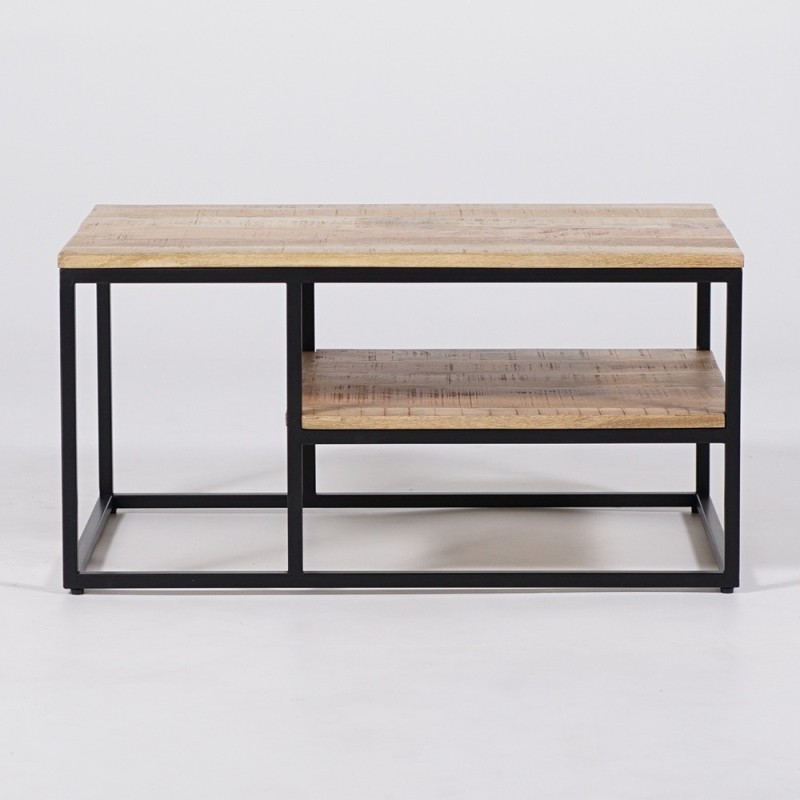 Couchtisch aus Holz mit Unterplatte und Metallgestell