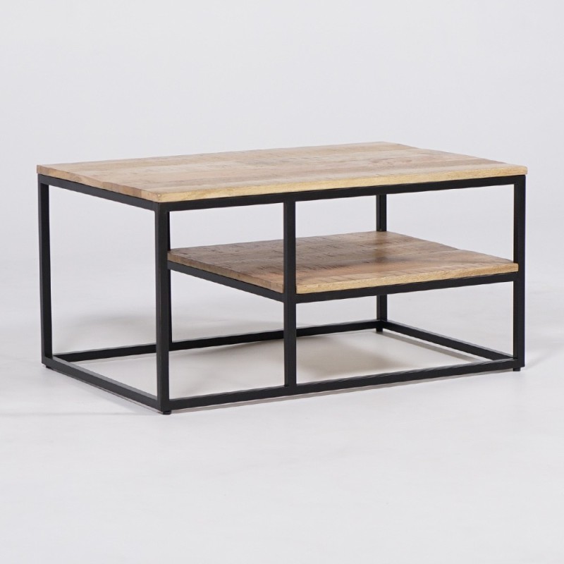 Couchtisch aus Holz mit Unterplatte und Metallgestell