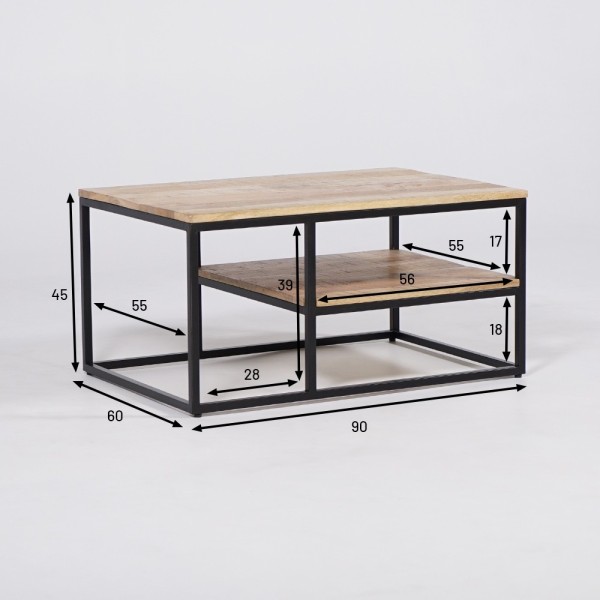 Couchtisch aus Holz mit Unterplatte und Metallgestell