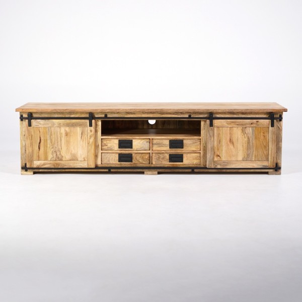 220 cm massief houten TV-meubel met schuifdeur - Parijs