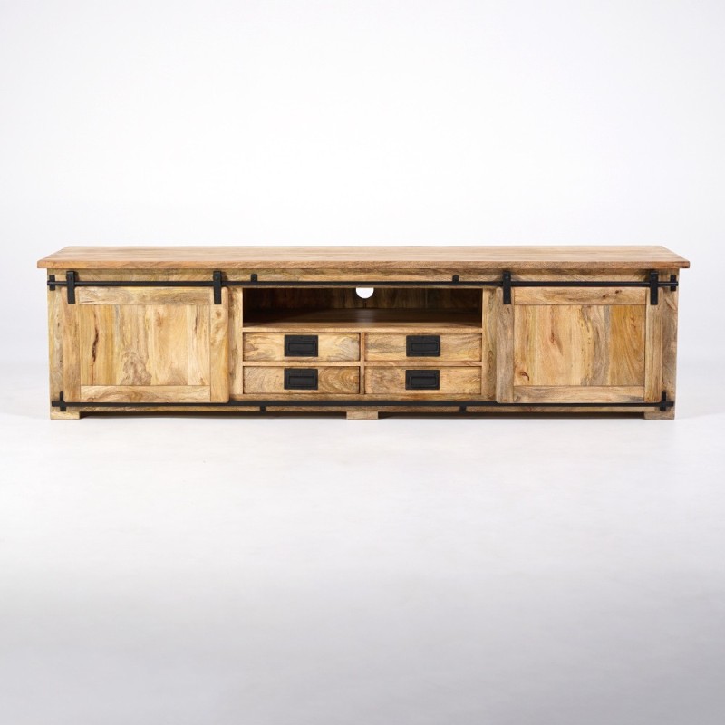 220 cm massief houten TV-meubel met schuifdeur - Parijs