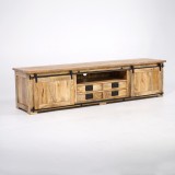 220 cm massief houten TV-meubel met schuifdeur - Parijs