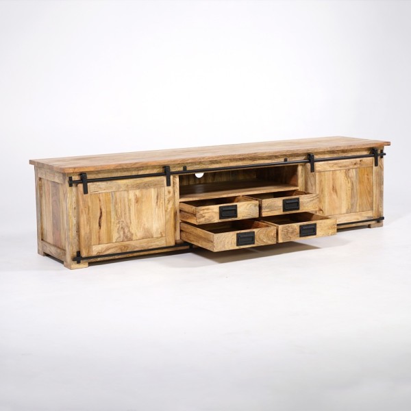 220 cm massief houten TV-meubel met schuifdeur - Parijs