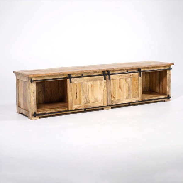220 cm massief houten TV-meubel met schuifdeur - Parijs
