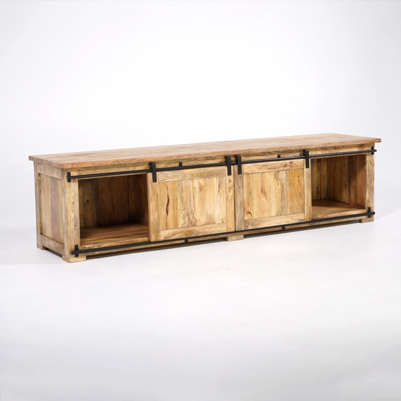 220 cm massief houten TV-meubel met schuifdeur - Parijs