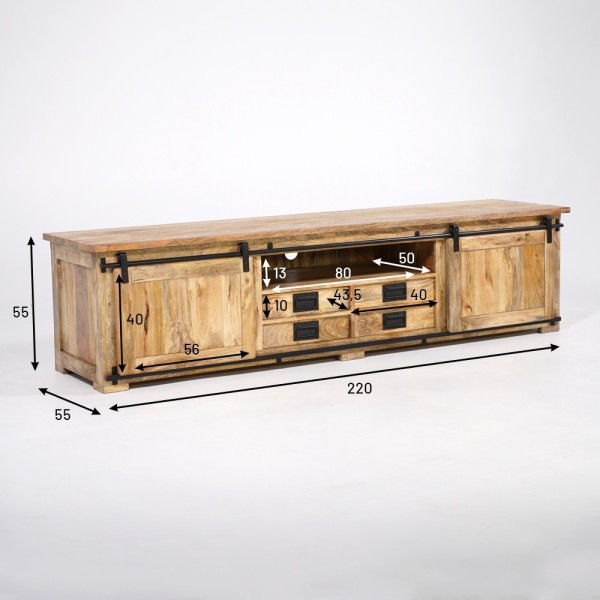 220 cm massief houten TV-meubel met schuifdeur - Parijs