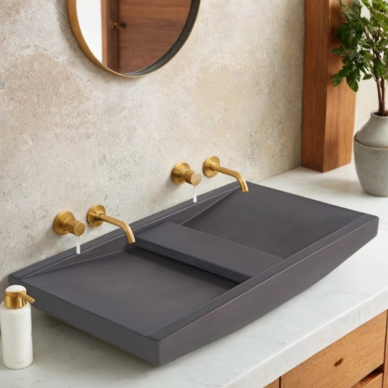 Doppelwaschbecken aus Beton in tiefem Anthrazit - Cementis