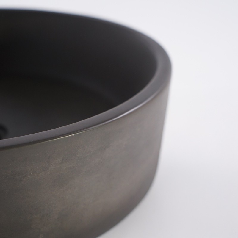 Rundes Waschbecken aus Beton - Tiefanthrazit - Mineral