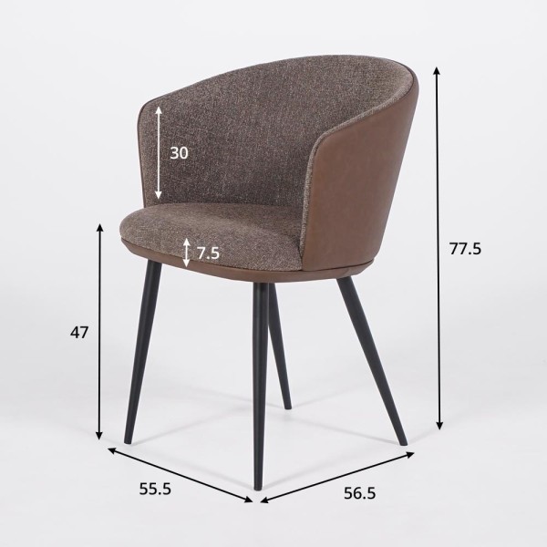 Esszimmerstuhl aus braunem Bouclestoff, braunem Kunstleder – Hey