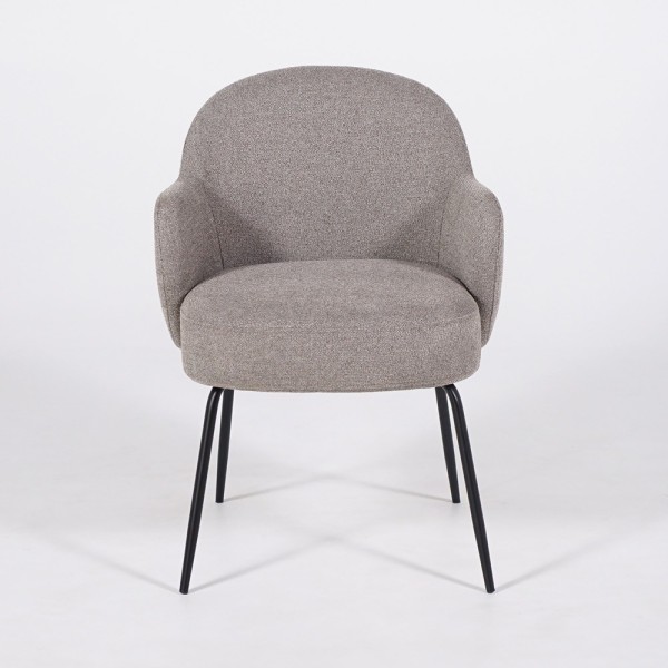 Stuhl mit grauem Bouclé-Stoff und schwarzen Metallbeinen - Bae