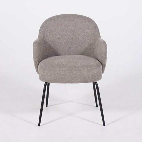 Stuhl mit grauem Bouclé-Stoff und schwarzen Metallbeinen - Bae