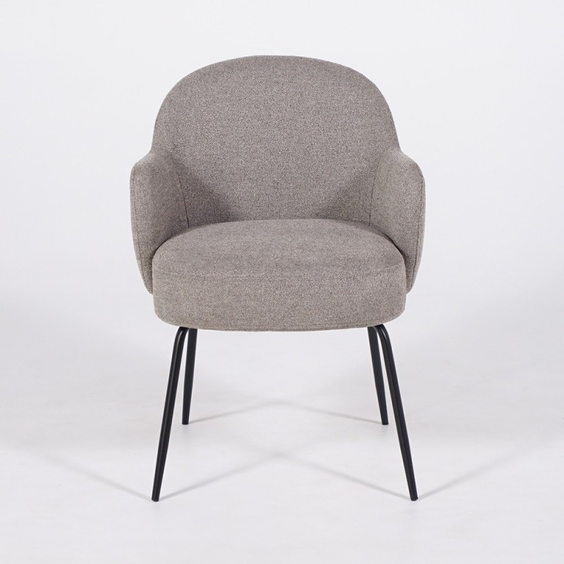Stuhl mit grauem Bouclé-Stoff und schwarzen Metallbeinen - Bae
