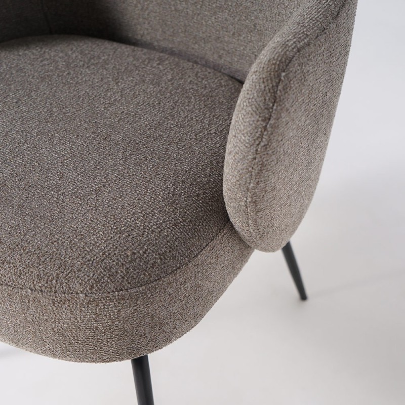Stuhl mit grauem Bouclé-Stoff und schwarzen Metallbeinen - Bae
