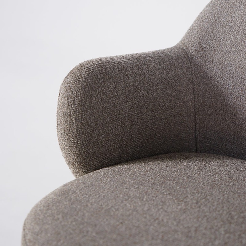 Stuhl mit grauem Bouclé-Stoff und schwarzen Metallbeinen - Bae