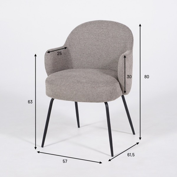 Stuhl mit grauem Bouclé-Stoff und schwarzen Metallbeinen - Bae