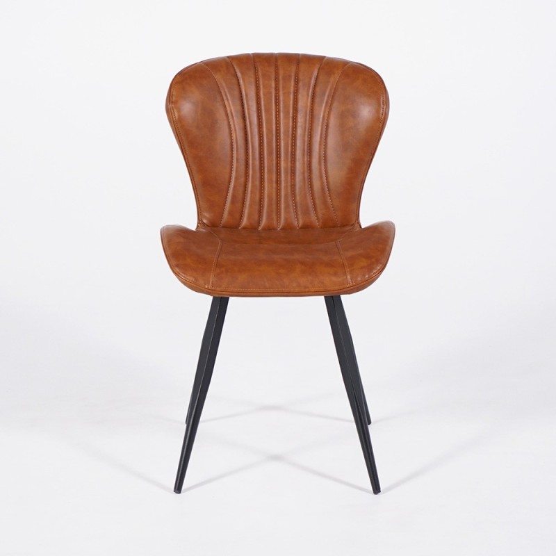 Esszimmerstuhl aus braunem Leder und schwarzen Metallbeinen - Harmonia