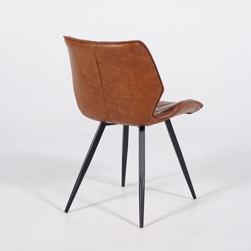 Esszimmerstuhl aus braunem Leder und schwarzen Metallbeinen - Luna