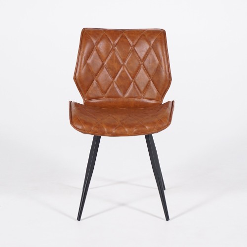 Esszimmerstuhl aus braunem Leder und schwarzen Metallbeinen - Luna