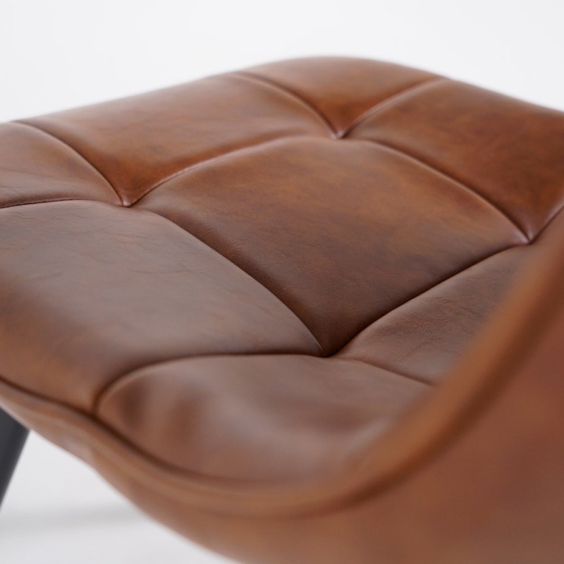 Esszimmerstuhl aus braunem Leder mit schwarzen Metallbeinen - Velvia