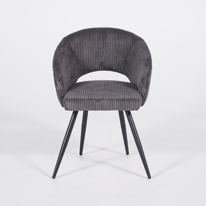 Esszimmerstuhl mit grauem Samtbezug und schwarzen Metallbeinen - Maple