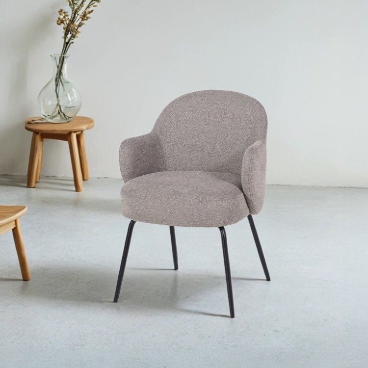 Stuhl mit grauem Bouclé-Stoff und schwarzen Metallbeinen - Bae