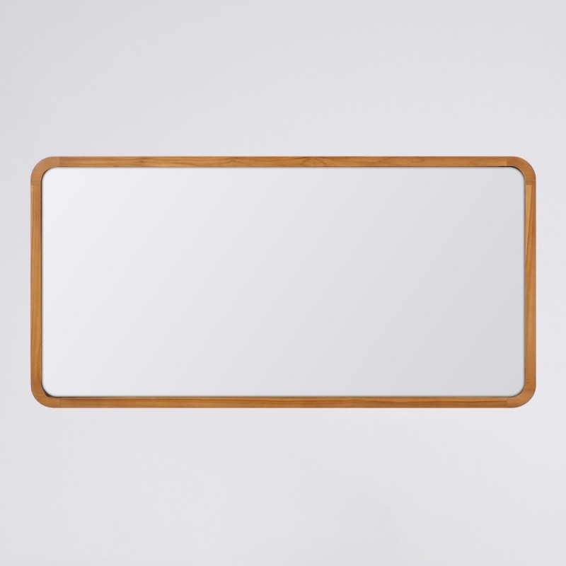 Großer rechteckiger Spiegel mit Teakholzrändern - Kama